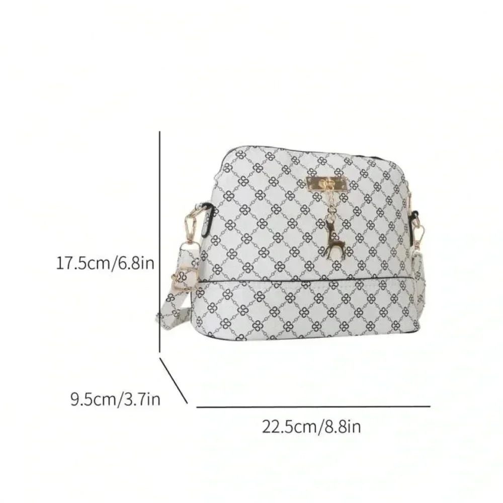 ⚠️Clearance White Patterned Dome Crossbody / Shoulder Bag Gold Pendant - Picture 3 of 6